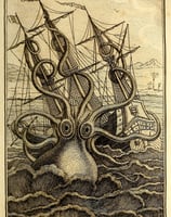 a large octopus attacking a ship in a large body of water