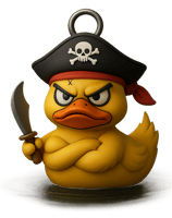 a rubber ducky with a pirate hat and a pirate hat