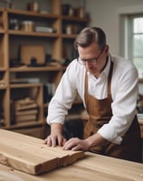 A man is working with a machine in a woodworking shop, wearing a turban and glasses. He is focused on the task at hand, surrounded by neatly stacked pieces of wood. The atmosphere appears to be industrious and traditional, reflecting a wood crafting process.