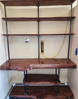 Custom coffee table or bar with extra shelves built w/ live edge wood