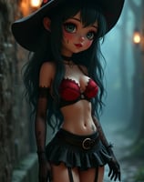 a woman in a witch hat and a witch costume