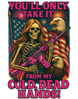 patriotic skeleton with ar15 gun take from cold dead hands