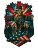 patriotic cross red white blue flag and eagle dog tags