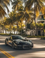 a black porsche sports car parked on a street