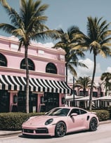 a pink porsche parked on the side of a road Miami Beach with captivating collection of Porsche 911