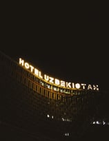 Hotel Uzbekistan Sign in Night