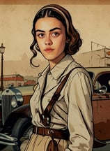 Portrait photo transformed into a woman in a trench coat and a car