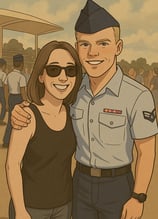 A proud Air Force graduate in uniform with a family member, showcasing years of discipline and commitment.