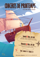 Affiche de concert pour l'académie des arts de Quaregnon, sur le thème "A l'abordage"