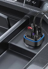 a car dashboard with a charger and a charger