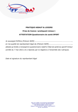 Image d'une attestation questionnaire de santé pour les mineurs, disponible à télécharger