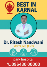 A Flyer showing details of Dr. Ritesh Nandwani , trusted ENT specialist in Karnal