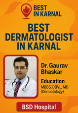 A flyer showing details of Dr. Gaurav Bhaskar, best dermatologist in Karnal
