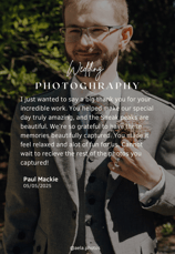 a groom in a suit and glasses with a quote about photography