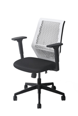 Sensit T145 with white perforated backrest and black seat, angled front-side view