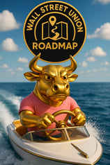 a gold bull in a pink shirt and a gold bull on a boat