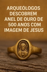 a gold ring with a picture of a saint and a gold ring