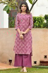 Palazzo pants paired with kurtas create a breezy, graceful ensemble. The flowy bottoms balance out b