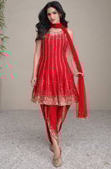 Drawing inspiration from traditional Indian dhotis, this style includes a kurta paired with dhoti-st