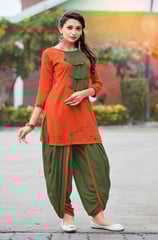 Drawing inspiration from traditional Indian dhotis, this style includes a kurta paired with dhoti-st