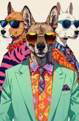 a dog wearing a suit and sunglasses