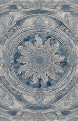 The image features a detailed close-up view of marble or stone tiles with intricate swirling patterns in shades of blue and gray. The tiles are arranged in a symmetrical pattern, creating a visually pleasing and consistent design.