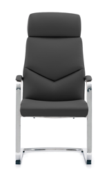 High-back black sled-base visitor chair with padded headrest