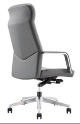 Rear view of grey executive chair showing smooth contour and metal base
