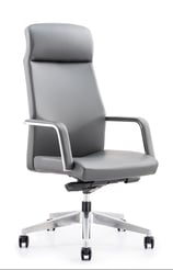 High-back grey executive chair with slim armrests and five-star aluminium base