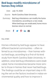 Research paper on the effect Bedbugs have on the microbiome of their surroundings.