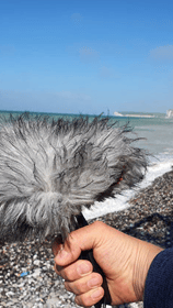 Handheld recorder in Rycote deadcat cliffs in Beachy Head