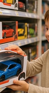Niño eligiendo un carro a control remoto