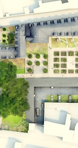 Plan masse 3D aquarelle - Angers - Vauvert - Arnou architecte du patrimoine - Histoire et Patrimoine 