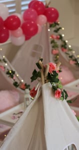 teepee slumber hire enchanted flower theme with balloon garland