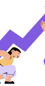 a man and woman are holding up a large purple arrow