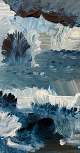 A vibrant abstract artwork featuring a mix of swirling colors and textures. Prominent colors include