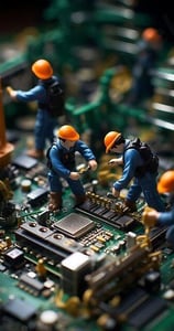 a group of miniature people working on a computer