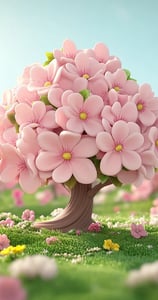 een kleine 3d boom met bloesem in de lente