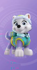 Everest van PAW Patrol op een paarse achtergrond