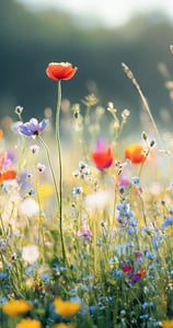 Een veld vol met kleurrijke veldbloemen