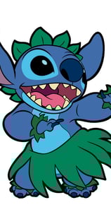 Stitch danst de hoela in een Hawaii outfit