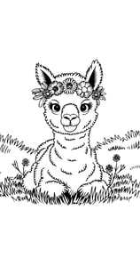 Kleurplaat van een baby alpaca in de lente