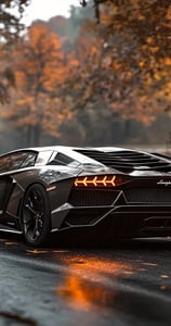 The Lamborghini Aventador driving on the road