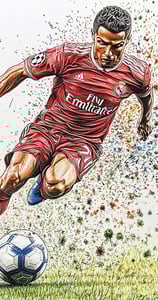 Tekening of kleurplaat van Ronaldo met een voetbal