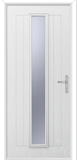 a white door with one long piece of glass