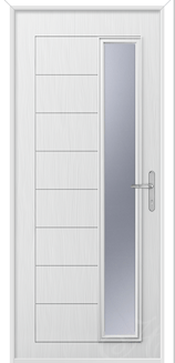 a white composite door with a long piece of glass