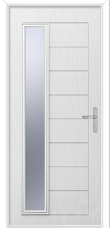 a white composite door with a long piece of glass