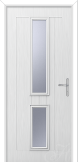 whote front door with two pieces of glass