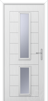 a white composite door with two pieces of glass
