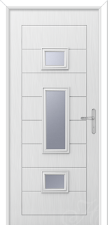a white composite door with three pieces of glass